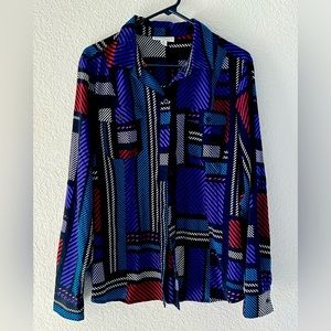 Dana Buchman button down abstract colorful blouse